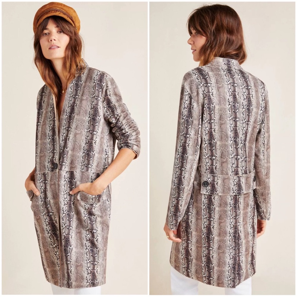 •BLANK NYC• Anthropologie Renegade Snake-Printed Faux Suede Long Blazer Jacket